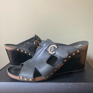 Mephisto | Leather Rivet Cork Wedge Heel Sandal